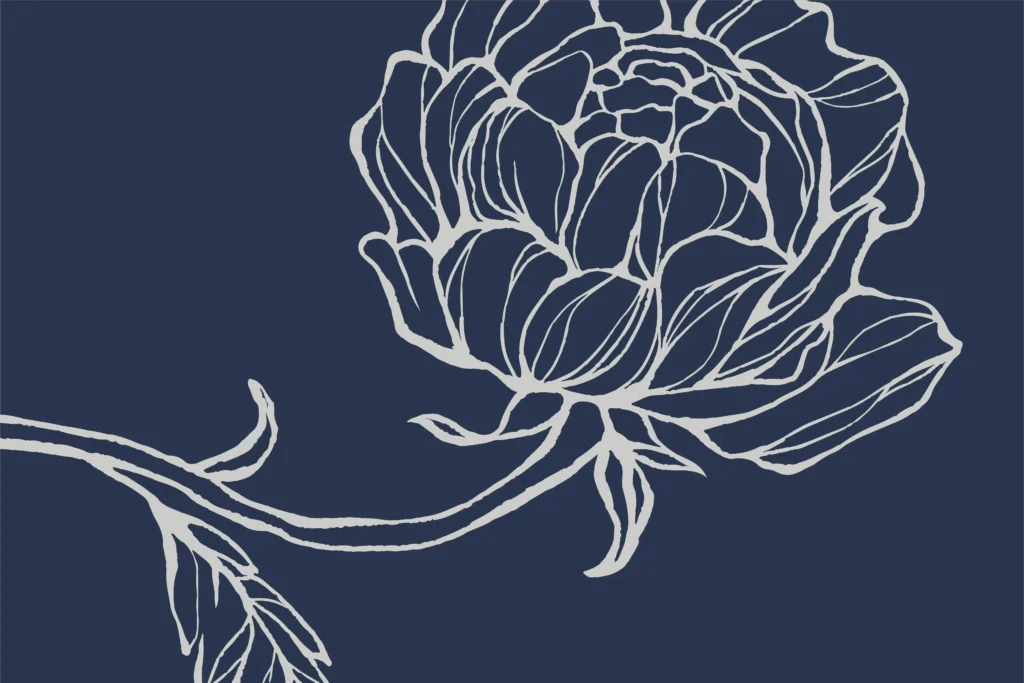 Florale Illustration einer Pfingstrose als Teil des Markenauftritts von IDEAS Interior Design