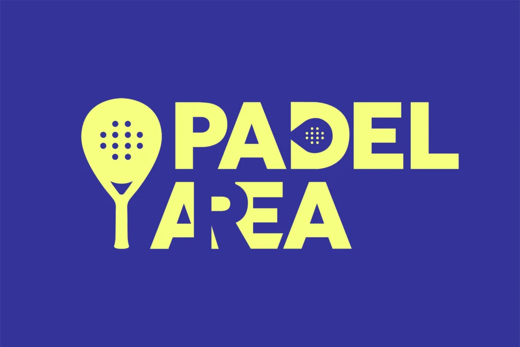 Logo für Padel Area Tullnerfeld mit integrierten Padel-Schläger- und Ball-Elementen. Die auffällige Kombination aus kräftigem Blau und Neongrün sorgt für eine moderne und energiegeladene Markenwirkung.