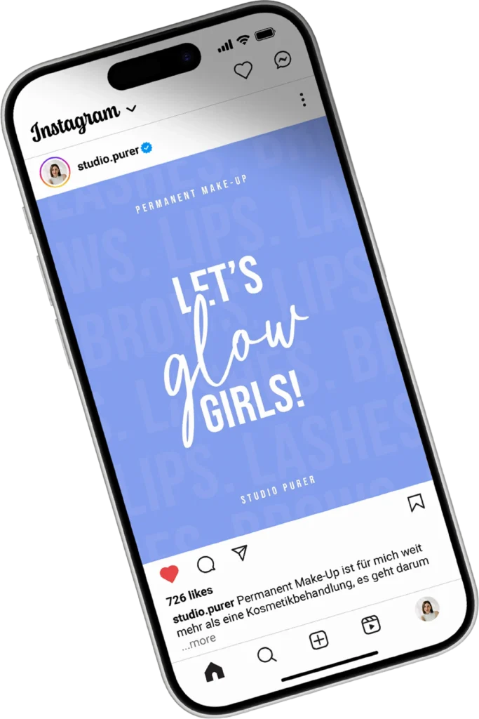 Instagram-Post für Studio Purer mit individuell gestaltetem Social-Media-Design zur Präsentation der Markenidentität im Bereich Permanent Make-up