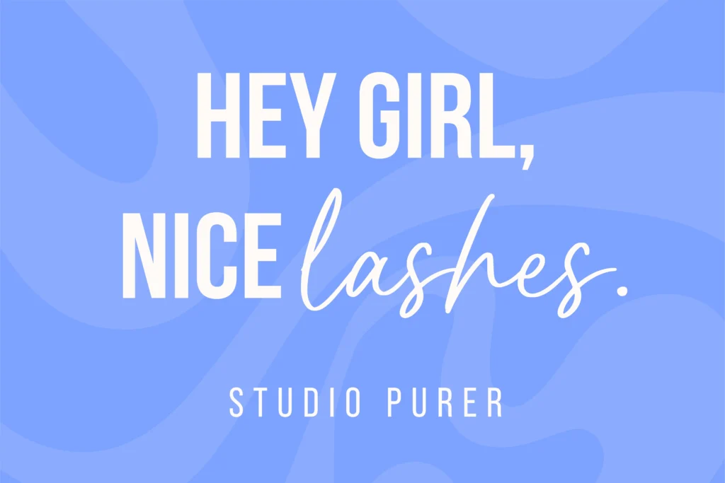 Instagram-Post für Studio Purer mit moderner Typografie, markentypischer Farbwelt und aufmerksamkeitsstarker Beauty-Kommunikation zur Bewerbung von Wimpernbehandlungen